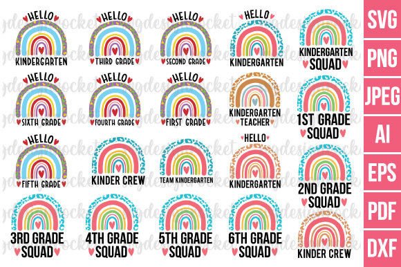 Back to School Rainbow Bundle Graphics for Crafts
